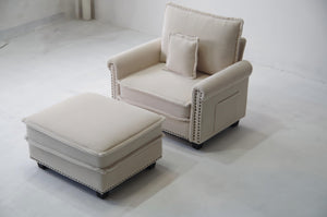 LUXSeatful Nailhead Trim Sofa with Ottoman， Rolled Arms, Single Sofa Chaise Lounge