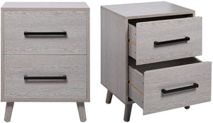 Set of 2 Modern Wood Nightstand with 2 Drawers and Solid Wood Legs