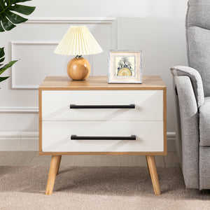 End Side Table Nightstand with Storage Drawers and Solid Wood Legs, 1PCS