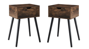 Set of Two Drawer Solid Wood  End Side Table-Rustic Brown