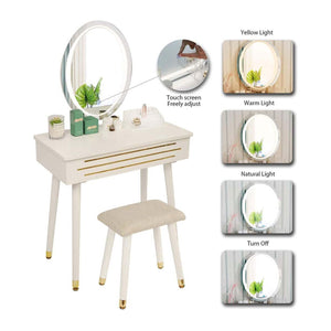 Vanity Makeup Table Set With 3 Modes Touch Screen Adjustable Lighted Mirror