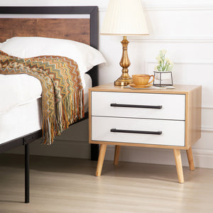 End Side Table Nightstand with Storage Drawers and Solid Wood Legs, 1PCS