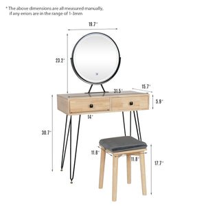 Vanity Makeup Table Set With Adjustable Lighted Mirror With Free Make-Up Organizer