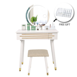 Vanity Makeup Table Set With 3 Modes Touch Screen Adjustable Lighted Mirror