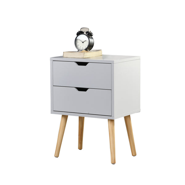 2 - Drawer Solid Wood Nightstand-White（2 pcs/ctn） - sweetgo corporation