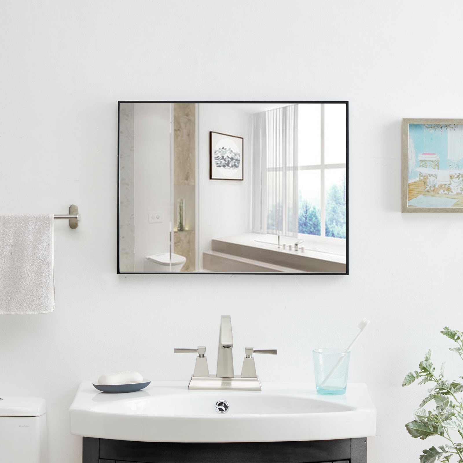 Aluminum Frame Bath Room Mirror-Black